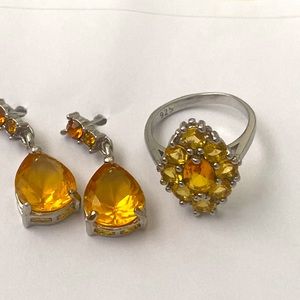 Citrine drop 3 stone earrings and citrine ring size 6 3/4
